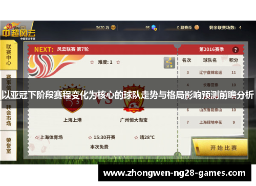 以亚冠下阶段赛程变化为核心的球队走势与格局影响预测前瞻分析